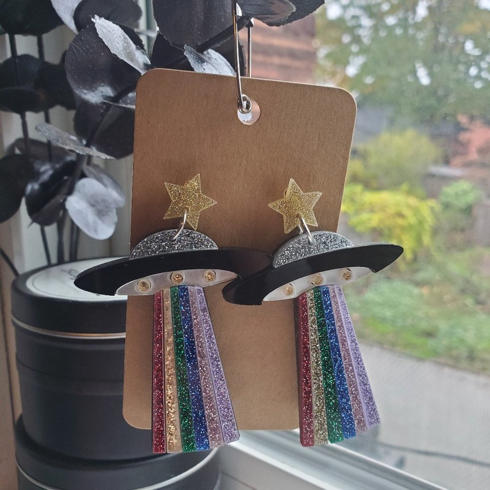 Glitter Rainbow UFO Earrings